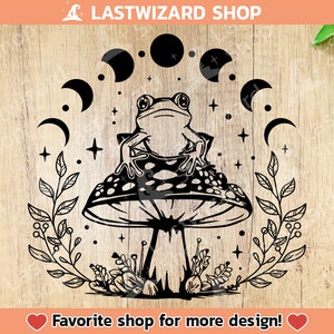 Fungo rana celeste mistica in formato SVG PNG DXF, fase lunare in formato SVG, funghi magici, rospo celeste, strega, Cricut, silhouette, regalo per gli amanti delle rane