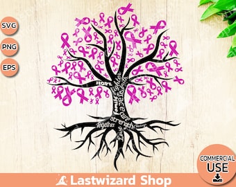 Breast Cancer Tree Svg, Cancer Awareness Svg, Pink Ribbon Svg, Tree of Life Svg, Fight cancer, Dxf, Png, Eps, Cut Files - Cricut, Silhouette