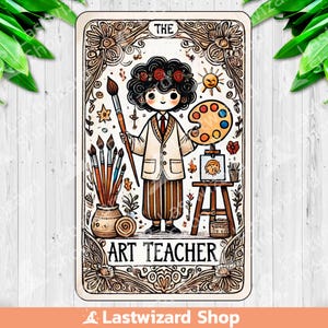 Il Png della carta dei Tarocchi dell'insegnante d'arte, Design della sublimazione dell'insegnante d'arte, Clipart divertente della carta dei Tarocchi, Png della ragazza artista, Amante dell'arte, Download digitale