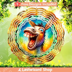 Crazy Happy Laughing Donkey Wind Spinner PNG, Donkey Peeking Wind Spinner Sublimation Template, Garden Windspinner Design, Digital Download