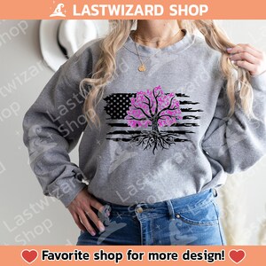 Breast Cancer Tree With Usa Flag Svg, Cancer Awareness Svg, Pink Ribbon ...