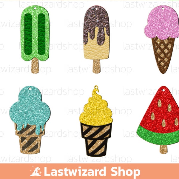 Icecream Earrings Svg, Ice Cream Cone Faux Leather Earrings, Pop Ice Cream Earring Template, Cutting Files, Cricut, Silhouette, Laser Cut