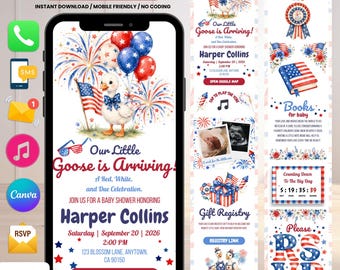 Baby Shower Invitation Patriotic Goose For Summer Bbq Welcoming Party | Baby Shower Invitation American For Military & Patriotic Families