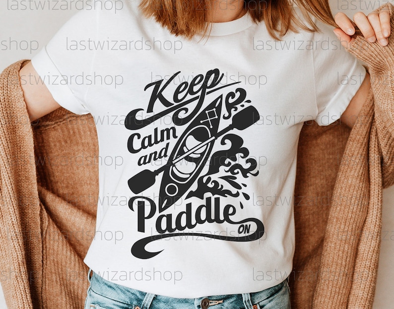 Rustic outdoor kayaking SVG featuring minimalist nature elements for adventure shirts, mugs, and lake house decor.