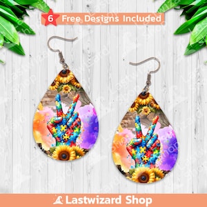 Autisme puzzels oorbellen sublimatie ontwerp PNG, autisme bewustzijn Teardrop Earring sjabloon, Earring Blanks afdrukbare, digitale download