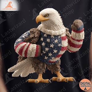 3D Patriotic Crochet Bald Eagle PNG - Patriotic American Flag Knitted Eagle Sublimation Design - Digital Download for T-Shirts & Crafts