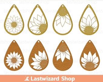Sunflower Earrings Svg, Boho Sunflower Earrings Svg, Faux Leather Earrings, Earring Template, Png, Dxf, Cutting Files, Cricut, Silhouette