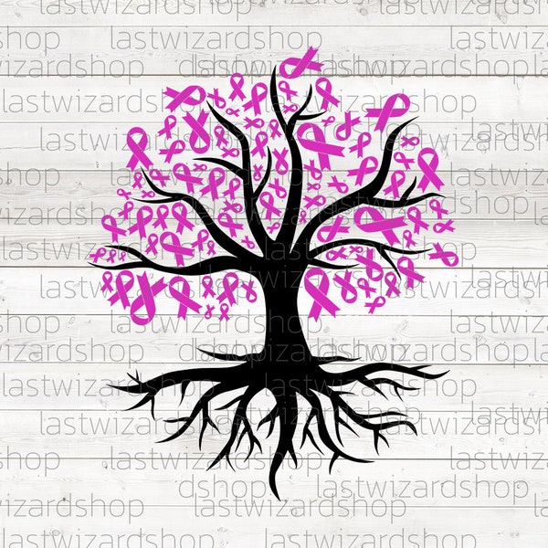 Cancer du sein arbre Svg, Svg de sensibilisation au cancer, ruban rose Svg, arbre de vie Svg, lutte contre le cancer, Dxf, Png, Eps, couper des fichiers - Cricut, Silhouette