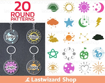 Space Round Keychain Svg, Star Keychain Background Svg, Galaxy Svg, Cloud Svg, Moon Svg, Sun, Earth, Thunder, Keychain Patterns Svg Png Eps