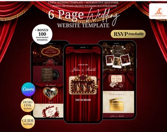 Burgundy Retro Love Jackpot Wedding Website Template: Casino Canva Wedding Website, RSVP & Countdown | Digital Invitation, Save the Date