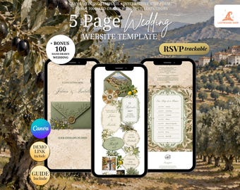 Sage & Ivory Wedding Website Template | Garden Canva Wedding Website with Built-In RSVP | Mobile-Friendly, Save the Date Invitation