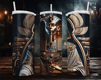3D Pharaoh Tumbler Wrap Sublimation Design PNG, Ancient Egyptian God Mythology Digital Download, 20oz Skinny Tumbler Template