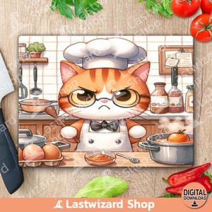 Cute Orange Cat Cooking Glass Cutting Board – Funny Kitchen Decor, Cat Lover Gift, Sublimation Design