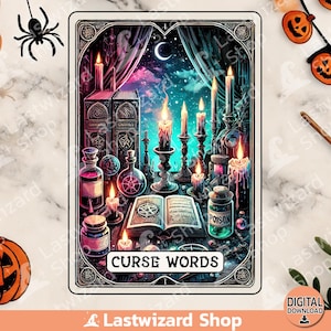 Fluch Worte Tarot Karte Png, Tarot Karten Deck, Witchy Mama Sublimation, Hexerei Tarot Karte Shirt, Skelett Liebhaber, Aquarell Hexen Png