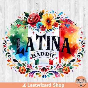 Latina Baddie PNG, Latina Woman Sublimation Design, Watercolor Mexican Clipart, Latina Mom Gift Png, Latina Quote Png, Digital Download