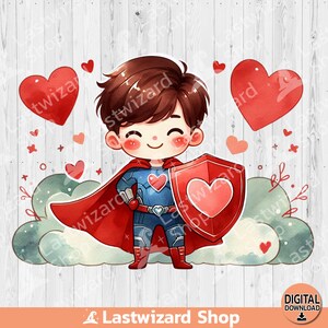 Super-herói com coração Png, Super-herói amor Valentine sublimação design, engraçado Valentine clipart, desenho animado Super-herói, namorados menino crianças