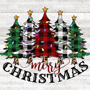 Buffalo Plaid Christmas Trees PNG: Red & White Xmas Lights (Digital Download)