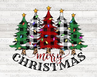 Red Buffalo Plaid Christmas Trees With Light Bulbs Png, Xmas, White Buffalo Plaid Png, Christmas Tree Lighting Png Sublimation Design