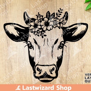 Cow Face With Flower Svg, Heifer Svg, Dairy Farm Svg, Moo Svg, Usa Cow ...