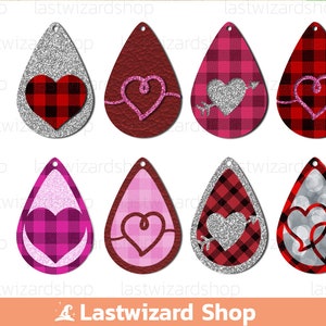 Love Tear Drop Earrings SVG, Valentine Heart Earring Svg Bundle, Dxf, Png, Eps, Cutting Files For Cricut, Silhouette, Valentine's Day