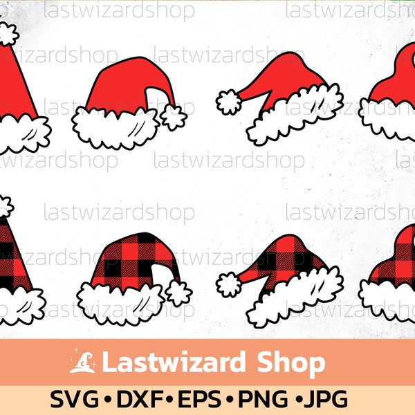 Santa Hat, Christmas Hat, Santa Claus Hat, Buffalo Plaid, Winter, Instant Download, Svg, Dxf, Png, Eps, Clipart, Cutting Files For Cricut