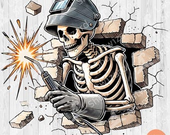 Retro Welder Skull PNG American Flag Sublimation Design for Patriotic American Workers, Ironworkers, Steel Fabricators Blue Collar Art
