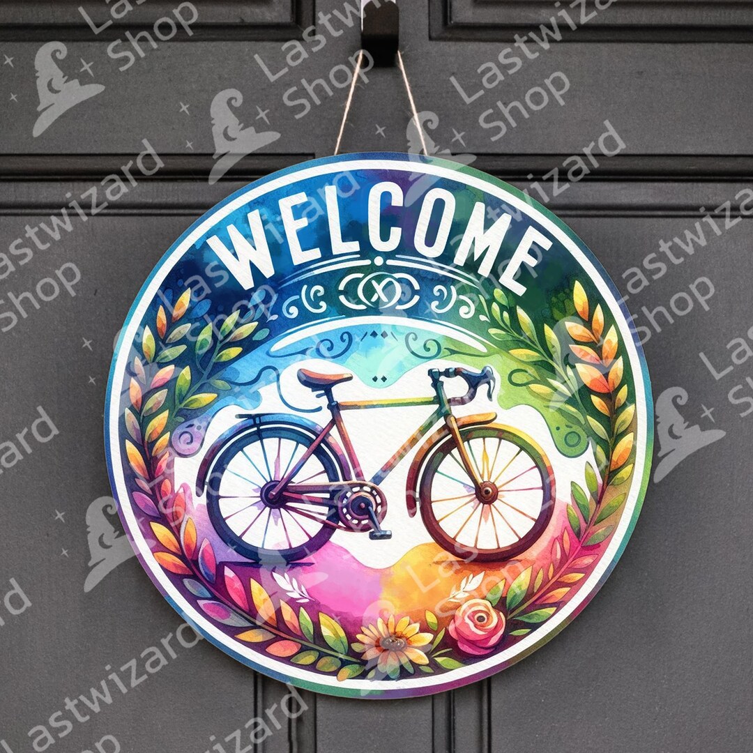 Spring Bicycle Welcome Sign PNG, Cycling Door Hanger Design (digital ...