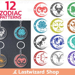 12 Zodiak Brelok Svg, Horoskop Brelok Tło Svg, Astrologia Brelok Svg, Horoskop Znaki Brelok Wzory Png Eps Dxf, Urodziny Svg