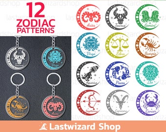 12 Zodiac Schlüsselanhänger svg, Horoskop Schlüsselanhänger Hintergrund svg, Astrologie Schlüsselanhänger svg, Horoskop Zeichen Schlüsselanhänger Muster Png Eps Dxf, Geburtstag svg