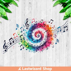 Notas musicales en espiral PNG: Diseño de canción colorido (Descarga digital)