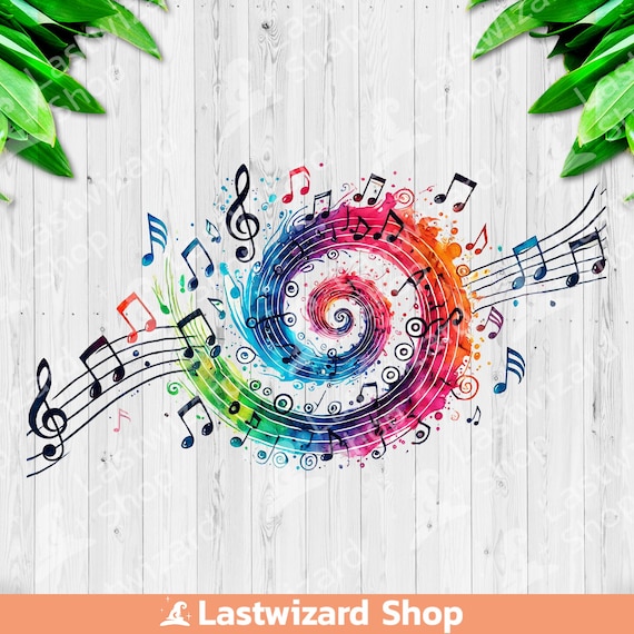 Retro Spiral Music Notes PNG Colorful Melodic Art for Piano
