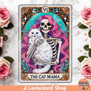 Carta del tarot de la mamá gata PNG, diseño de sublimación, carta del tarot de los amantes de los gatos, gato blanco PNG, madre amante de los gatos, carta del tarot del gato Png, pata de gato Png