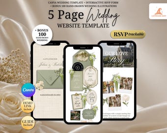 Dusty Sage & Ivory Wedding Website Template | Garden Editable Canva Wedding Website with RSVP | Mobile-Friendly, No Experience Needed