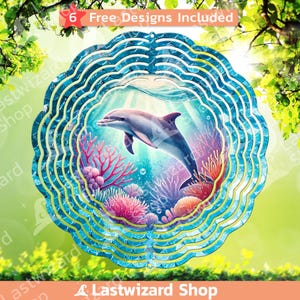 Dolphin With Coral In Ocean Wind Spinner PNG, Ocean Lover Wind Spinner Sublimation Template PNG, Garden Windspinner Design, Digital Download