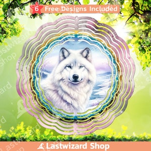 Arctic Wolf Wind Spinner PNG, White Wolf Wind Spinner Sublimation Template PNG, Polar Wolves Garden Windspinner Design, Digital Download