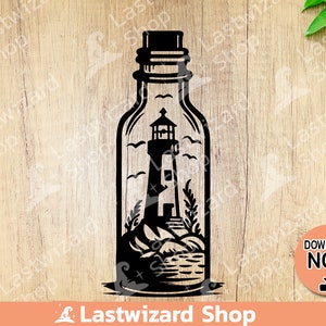 Vintage Lighthouse in bottle Svg, Summer Sea Pirate Lovers, Lighthouse Keeper, Beach club, Cricut, Gift for Wedding Housewarming, Traveler