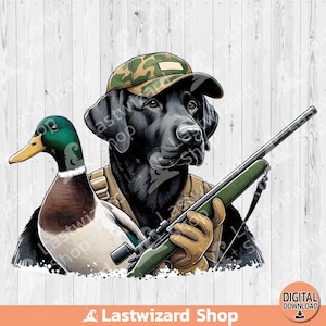 Pato de caça labrador preto PNG, design de sublimação de chapéu camuflado, clipart de caça ao pato, caça ao pato, temporada de caça, amantes de cães, caçador de patos