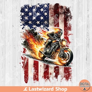 Motard avec drapeau américain en sublimation en feu (téléchargement numérique)