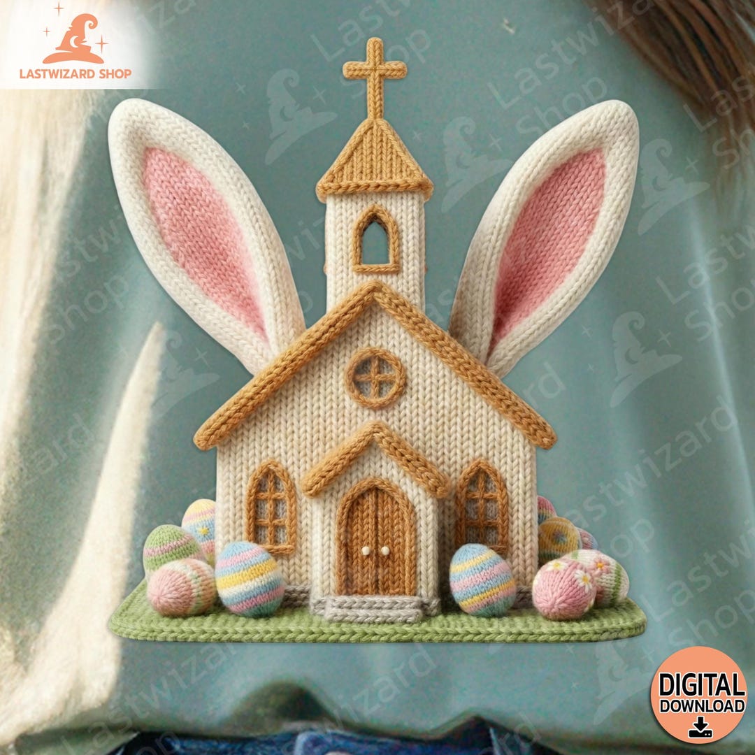 Christian Easter Bunny PNG, Knitted Church Cross Design, Faux ...