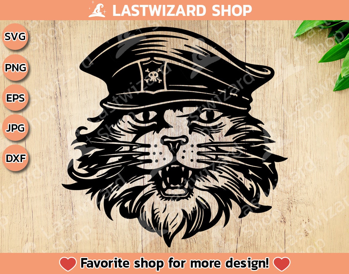Meow Pirate Svg Png, Pirate Captain Cat Svg, Pirate Legends Svg, Caribbean Ocean Svg, Print Iron On, Tattoo, Stencil For Cricut, Silhouette