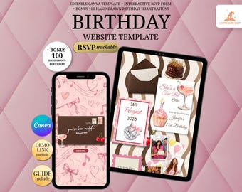 Tini Bit Older Birthday Invitation Template for Bitch-girl | Pink Martini Party Editable Canva Website Template with RSVP