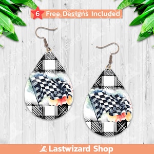 Race Car Flag Earrings Sublimation Design PNG, Racing Flag Teardrop Earring Template, Earring Blanks Designs Printable, Digital Download