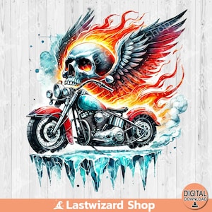 Aquarelle motard crâne PNG : clipart papa motard (téléchargement numérique)