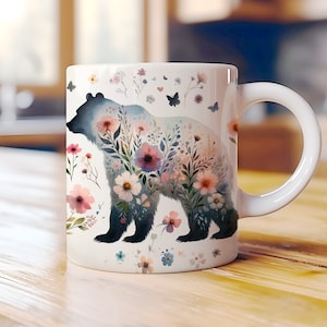 Floral Mamabear Mug Wrap Plantilla de envoltura de taza de 11 oz y 15 oz, Diseño de sublimación de taza de Mama Bear, Regalo de descarga digital para mamá, Regalo del Día de las Madres