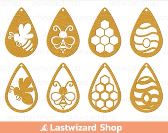 Bee Earrings Svg, Honey Bee Faux Leather Earrings, Honeycomb Svg, Beehive Earring Template, Dxf, Cutting File, Cricut, Silhouette, Laser Cut