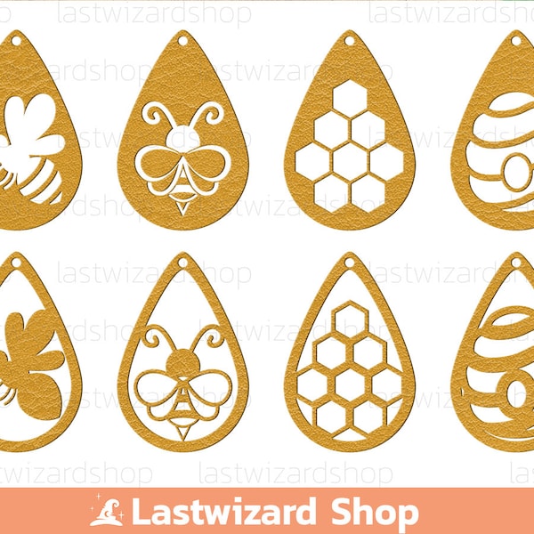 Bee Earrings Svg, Honey Bee Faux Leather Earrings, Honeycomb Svg, Beehive Earring Template, Dxf, Cutting File, Cricut, Silhouette, Laser Cut