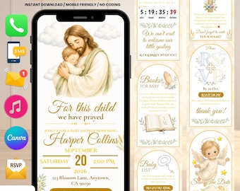 Christian Baby Shower Invitation Digital For Christian & Faith-based Parents | Baby Shower Website Invitation Canva For Church Community