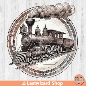 Old Steam Train Png, Vintage Transport Old Train Sublimation Design, Watercolor Railway Locomotive Clipart, Retro Train, Digital Download