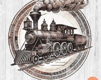 Watercolor Steam Train PNG, Vintage Locomotive Sublimation Design, Antique Railroad Engine Clipart, Retro Transport Digital Download Art