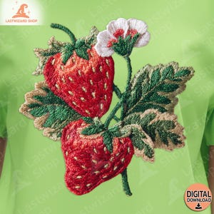 3D Realistic Faux Embroidery Strawberry PNG, Textured Thread Effect Sublimation Design, Cottagecore Berry Digital Download for Sweatshirts